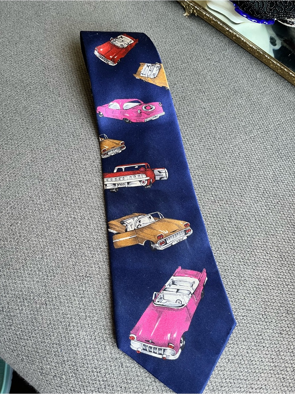 Dolce & Gabbana Navy Retro Car Print Tie with Peekaboo Pinup